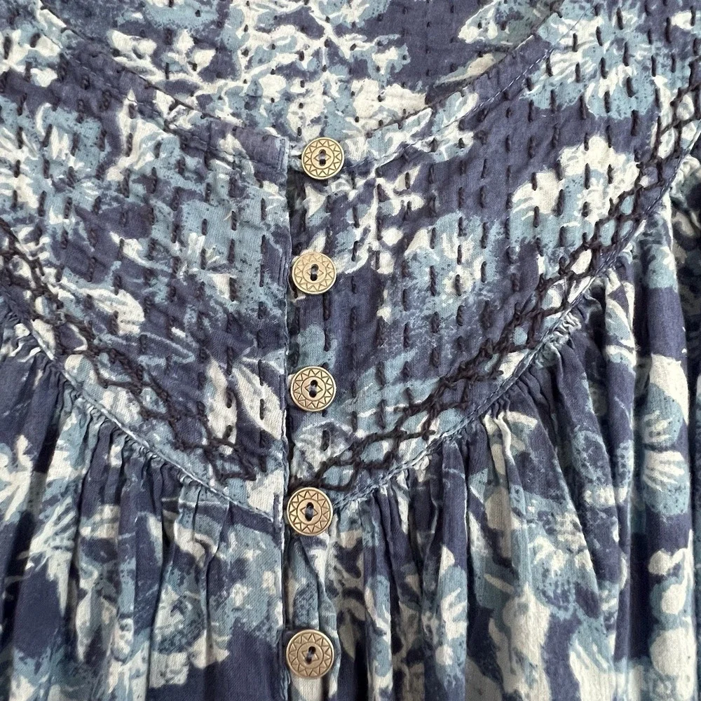 We The Free Free People XS Cool Meadow Blue Floral Cotton Top Boho